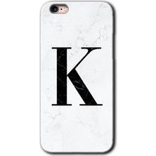 Gramaphone iPhone 6s Plus Kılıf Hd Desen Baskılı Arka Kapak + Kırılmaz Cam - Beyaz Mermer Desenli K Harfi
