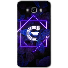 Galaxy J7 2016 Kılıf Hd Desen Baskılı Arka Kapak + Kırılmaz Cam - Dark Neon Yaprak G Harfi