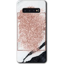 Gramaphone Galaxy S10 Kılıf Hd Desen Baskılı Arka Kapak + Esnek Nano Cam - Simli Mermer