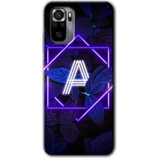 Gramaphone Redmi Note 10S Kılıf Hd Desen Baskılı Arka Kapak + Esnek Nano Cam - Dark Neon Yaprak A Harfi