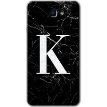 Gramaphone Galaxy J7 Prime Kılıf Hd Desen Baskılı Arka Kapak + Kırılmaz Cam - Siyah Mermer Desenli K Harfi