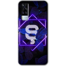 Gramaphone Vivo Y31 2021 Kılıf Hd Desen Baskılı Arka Kapak + Esnek Nano Cam - Dark Neon Yaprak Ş Harfi