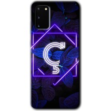 Gramaphone Galaxy S20 Kılıf Hd Desen Baskılı Arka Kapak + Kırılmaz Cam - Dark Neon Yaprak Ç Harfi