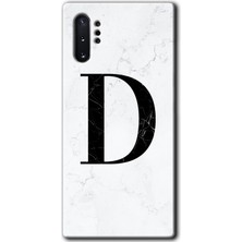 Gramaphone Galaxy Note 10 Plus Kılıf Hd Desen Baskılı Arka Kapak + Kırılmaz Cam - Beyaz Mermer Desenli D Harfi