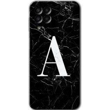 Gramaphone Galaxy M33 Kılıf Hd Desen Baskılı Arka Kapak + Kırılmaz Cam - Siyah Mermer Desenli A Harfi