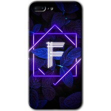 Gramaphone iPhone 7 Plus Kılıf Hd Desen Baskılı Arka Kapak + Kırılmaz Cam - Dark Neon Yaprak F Harfi