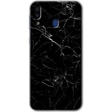 Gramaphone Galaxy M20 Kılıf Hd Desen Baskılı Arka Kapak + Esnek Nano Cam - Siyah Mermer