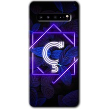 Gramaphone Galaxy S10 Plus Kılıf Hd Desen Baskılı Arka Kapak + Esnek Nano Cam - Dark Neon Yaprak Ç Harfi