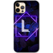 iPhone 11 Pro Kılıf Hd Desen Baskılı Arka Kapak + Kırılmaz Cam - Dark Neon Yaprak L Harfi