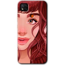 Gramaphone Redmi 9c Kılıf Hd Desen Baskılı Arka Kapak + Esnek Nano Cam - Kızıl Kız