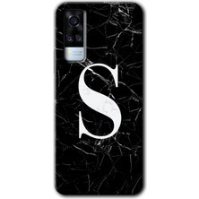 Gramaphone Vivo Y51 Kılıf Hd Desen Baskılı Arka Kapak + Esnek Nano Cam - Siyah Mermer Desenli S Harfi