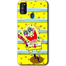 Gramaphone Galaxy M21 Kılıf Hd Desen Baskılı Arka Kapak + Esnek Nano Cam - Aşık Sünger Bob