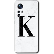 Gramaphone Xiaomi Mi 12 Pro Kılıf Hd Desen Baskılı Arka Kapak + Esnek Nano Cam - Beyaz Mermer Desenli K Harfi