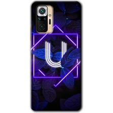 Gramaphone Redmi Note 10 Pro Kılıf Hd Desen Baskılı Arka Kapak + Kırılmaz Cam - Dark Neon Yaprak U Harfi