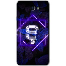 Gramaphone Galaxy J7 Prime Kılıf Hd Desen Baskılı Arka Kapak + Kırılmaz Cam - Dark Neon Yaprak Ş Harfi