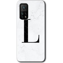 Gramaphone Xiaomi Mi 10T Pro Kılıf Hd Desen Baskılı Arka Kapak + Esnek Nano Cam - Beyaz Mermer Desenli L Harfi