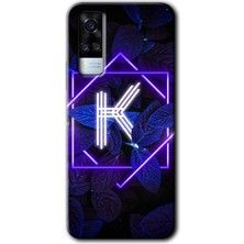 Gramaphone Vivo Y51 Kılıf Hd Desen Baskılı Arka Kapak - Dark Neon Yaprak K Harfi