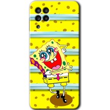 Gramaphone Galaxy M22 Kılıf Hd Desen Baskılı Arka Kapak + Kırılmaz Cam - Aşık Sünger Bob
