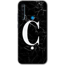 Gramaphone Redmi Note 8 Kılıf Hd Desen Baskılı Arka Kapak + Esnek Nano Cam - Siyah Mermer Desenli D Harfi