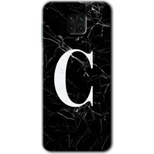 Gramaphone Redmi Note 9 Pro Kılıf Hd Desen Baskılı Arka Kapak + Esnek Nano Cam - Siyah Mermer Desenli C Harfi