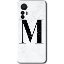 Xiaomi Mi 12 Lite Kılıf Hd Desen Baskılı Arka Kapak - Beyaz Mermer Desenli M Harfi