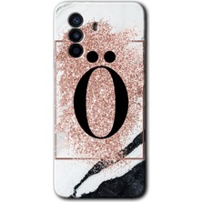 Huawei Nova Y70 Kılıf Hd Desen Baskılı Arka Kapak + Kırılmaz Cam - Pembe Mermer Desenli Ö Harfi