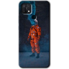 Oppo A15S Kılıf Hd Desen Baskılı Arka Kapak + Kırılmaz Cam - Smoke Astronot