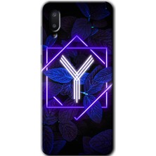 Galaxy A02 Kılıf Hd Desen Baskılı Arka Kapak + Kırılmaz Cam - Dark Neon Yaprak Y Harfi