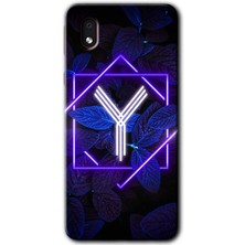 Galaxy A01 Core Kılıf Hd Desen Baskılı Arka Kapak + Kırılmaz Cam - Dark Neon Yaprak Y Harfi