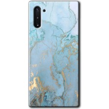 Galaxy Note 10 Kılıf Hd Desen Baskılı Arka Kapak - Mavi Gold Mermer