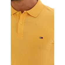 WAPP Erkek Hardal Pamuklu Likralı Kısa Kollu Ön Düğmeli Nakışlı Polo Yaka T-Shirt