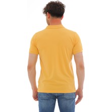 WAPP Erkek Hardal Pamuklu Likralı Kısa Kollu Ön Düğmeli Nakışlı Polo Yaka T-Shirt