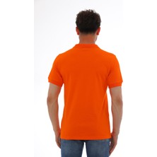 WAPP Erkek Oranj Pamuklu Likralı Kısa Kollu Ön Düğmeli Nakışlı Polo Yaka T-Shirt