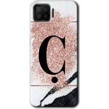 Oppo A73 Kılıf Hd Desen Baskılı Arka Kapak - Pembe Mermer Desenli Ç Harfi