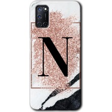 Oppo A92 Kılıf Hd Desen Baskılı Arka Kapak - Pembe Mermer Desenli N Harfi
