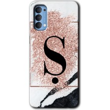 Gramaphone Oppo Reno 4 Kılıf Hd Desen Baskılı Arka Kapak + Esnek Nano Cam - Pembe Mermer Desenli Ş Harfi