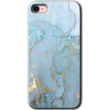 Gramaphone Apple iPhone 8 Kılıf Hd Desen Baskılı Arka Kapak + Kırılmaz Cam - Mavi Gold Mermer