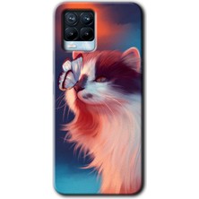 Gramaphone Realme 8 Pro Kılıf Hd Desen Baskılı Arka Kapak + Esnek Nano Cam - Cat Butterfly