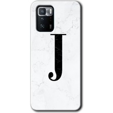Gramaphone Poco X3 Gt Kılıf Hd Desen Baskılı Arka Kapak + Kırılmaz Cam - Beyaz Mermer Desenli J Harfi