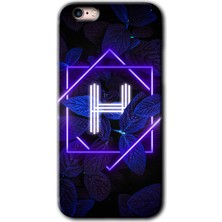 Gramaphone Apple iPhone 6s Kılıf Hd Desen Baskılı Arka Kapak + Kırılmaz Cam - Dark Neon Yaprak H Harfi