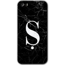 iPhone 5 Kılıf Hd Desen Baskılı Arka Kapak - Siyah Mermer Desenli Ş Harfi