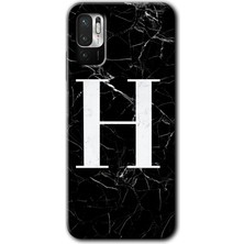 Poco M3 Pro Kılıf Hd Desen Baskılı Arka Kapak + Kırılmaz Cam - Siyah Mermer Desenli H Harfi