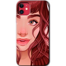 Gramaphone Apple iPhone 11 Kılıf Hd Desen Baskılı Arka Kapak + Esnek Nano Cam - Kızıl Kız