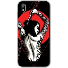 Gramaphone Huawei Y5 2019 Kılıf Hd Desen Baskılı Arka Kapak + Kırılmaz Cam - Samurai Girl