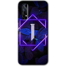 Gramaphone Realme 7 Kılıf Hd Desen Baskılı Arka Kapak + Esnek Nano Cam - Dark Neon Yaprak I Harfi