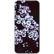 Gramaphone Huawei Y6 2019 Kılıf Hd Desen Baskılı Arka Kapak + Kırılmaz Cam - Beyaz Çiçek