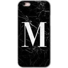 Gramaphone Apple iPhone 6s Kılıf Hd Desen Baskılı Arka Kapak + Kırılmaz Cam - Siyah Mermer Desenli M Harfi