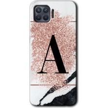 Gramaphone Oppo Reno 4 Lite Kılıf Hd Desen Baskılı Arka Kapak + Esnek Nano Cam - Pembe Mermer Desenli A Harfi