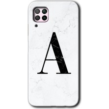 Gramaphone Huawei P40 Lite Kılıf Hd Desen Baskılı Arka Kapak + Kırılmaz Cam - Beyaz Mermer Desenli A Harfi