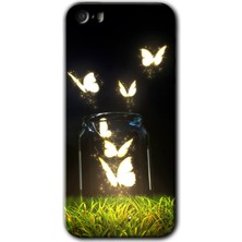 Gramaphone Apple iPhone 5 Kılıf Hd Desen Baskılı Arka Kapak + Kırılmaz Cam - Işıklı Kelebekler